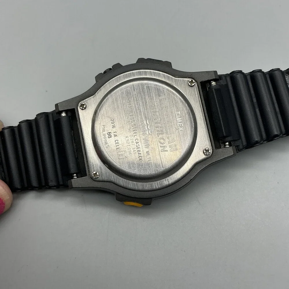 Vintage Timex Ironman Indiglo Mens Watch 39mm Black 8 Lap Alarm 100M Triathlon